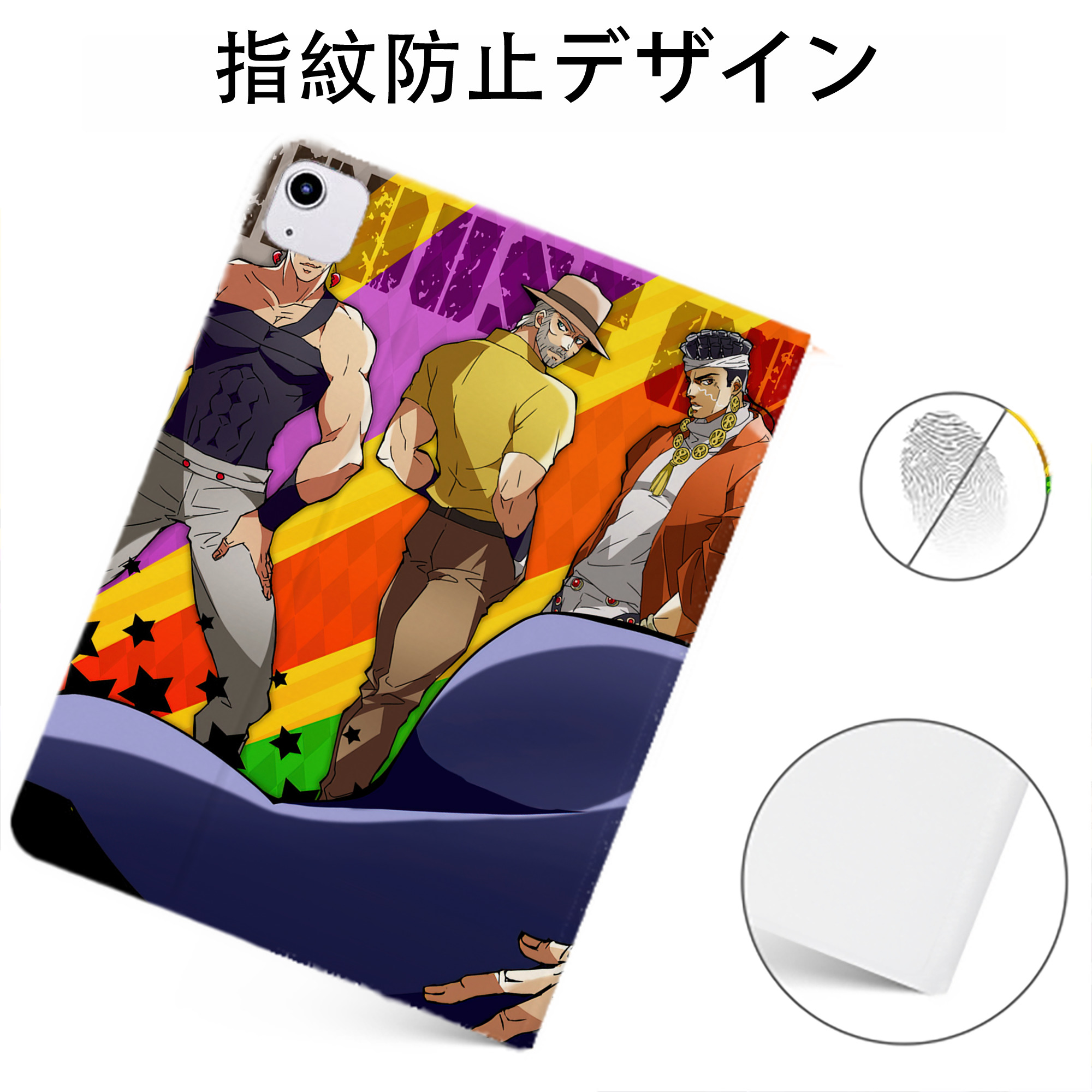（画像用） ジョジョの奇妙な冒険 JoJo's Bizarre Adventure IPadケース ペンホルダー付き ブックスタイルデザイン